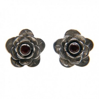 NOVICA Garnet .925 Sterling Silver Flower Earrings- 'Camellia' - CF1162ID6HZ