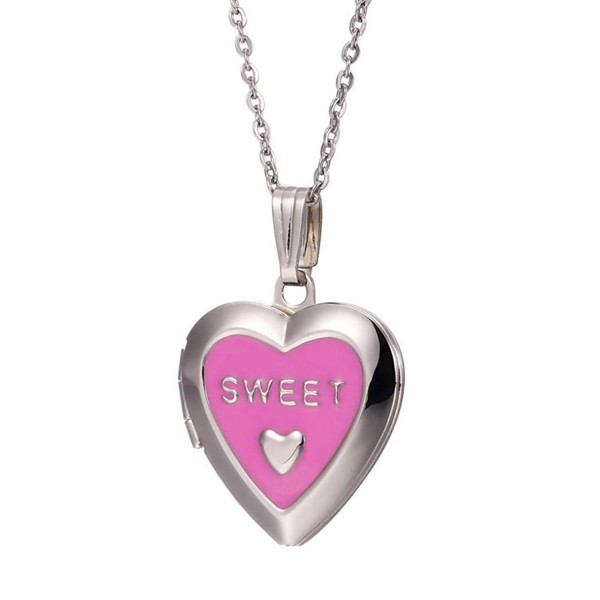 Paialco Sweet Heart Locket Pendant Necklace Keep Living Memory Lover Photo - Pink - CW11Y5H4NQN