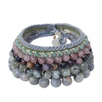 NOVICA Multi-Gemstone Labradorite Crocheted Wristband Bracelet- 7"- 'Bangkok Orchid' - CT127WEM8MB