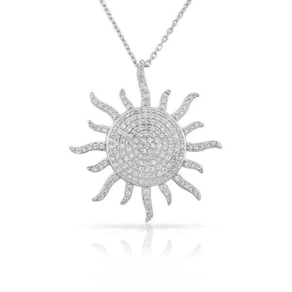 925 Sterling Silver White Clear CZ Sun Pendant Necklace- 18" - CL11OBCMF7B