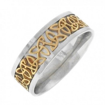 Triquetra Celtic Knot Ring Two Tone Stainless Steel Wedding Band - C611CFGQJRH