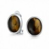Bling Jewelry Simulated Tiger Eye Clip On Earrings Rhodium Plated Alloy - C511RRW5L69