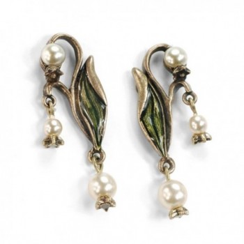 Vintage Lily of the Valley Flower Bridal Wedding Anniversary Pearl Earrings - CR11IN0J4PN