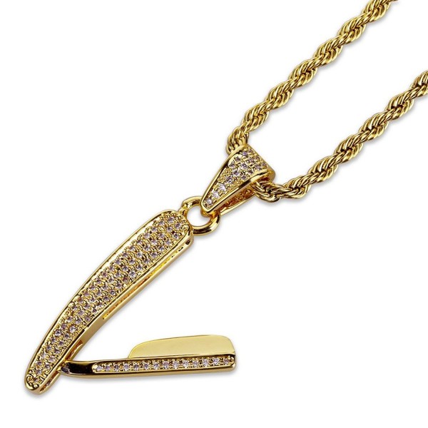 JINAO 18K Gold Plated ICED OUT Barber Scissors Shear Razor Blade Pendant Necklace - CV187Y3KI8L