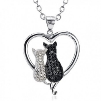 Two-Tone 925 Sterling Silver Lovely Couple Cat Pendant Animal Charms Necklace- Rolo Chain - C012BLAI3QV