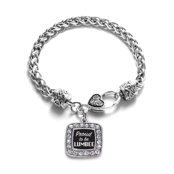 Proud To Be Lumbee Classic Braided Classic Silver Plated Square Crystal Charm Bracelet - CW11XMU4CBZ