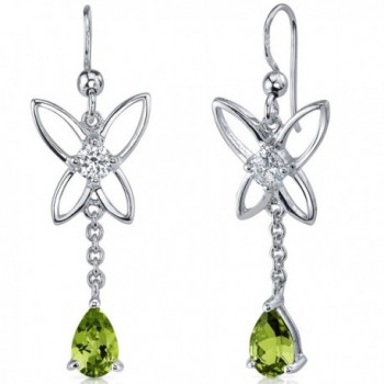 Peridot Dangle Earrings Sterling Silver Rhodium Nickel Finish Butterfly Design 1.50 Carats - CX116NSE2VX