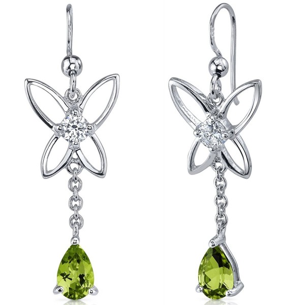 Peridot Dangle Earrings Sterling Silver Rhodium Nickel Finish Butterfly Design 1.50 Carats - CX116NSE2VX