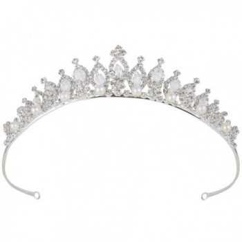 BriLove Women's Crystal Victorian Style Simulated Pearl Bling Wedding Bridal Crown Hair Tiara Silver-Tone - C911AA8LFC9