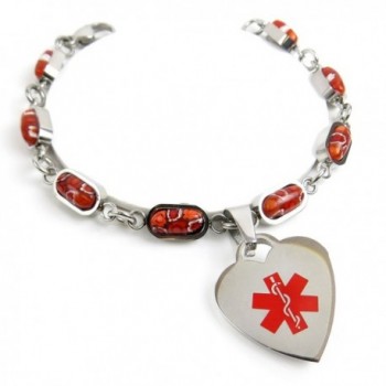 MyIDDr - Pre-Engraved & Customized Bee Sting Allergy Charm Alert Bracelet- Red Millefiori Glass - C811KHIP9P3