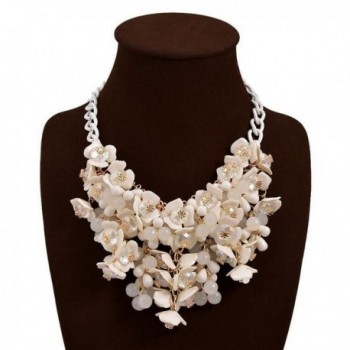 Ziye Shop Retro Bohemian Multilayer Floral Beaded Necklace for Women - White - CK12K9FYS9V