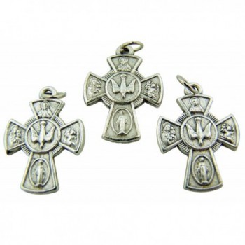 Silver Tone Rosary Part 4-Way Cross with Holy Dove Center Pendant Charm- 7/8-inch - CG11DUTL4RD