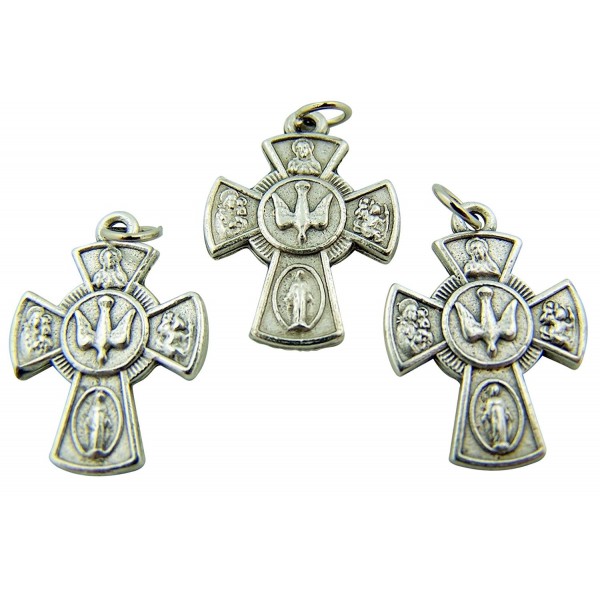 Silver Tone Rosary Part 4-Way Cross with Holy Dove Center Pendant Charm- 7/8-inch - CG11DUTL4RD