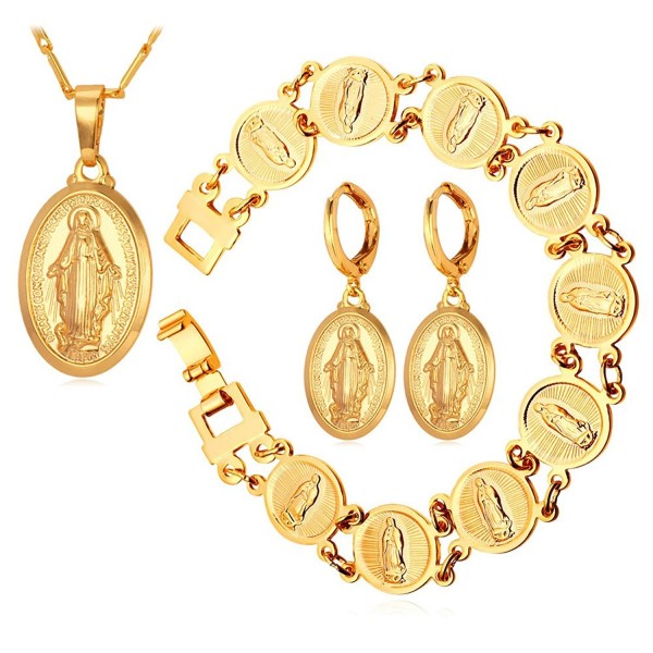Virgin Mary Necklace Jesus Pieces Jewelry 18K Stamp Pendant Bracelet Earrings Jewelry Set - CZ12KMURZAB