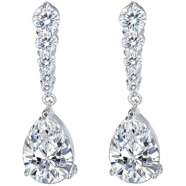 EleQueen Women's Prong Cubic Zirconia Teardrop Bridal Dangle Earrings Clear - Silver-tone - C4124PRZPLJ