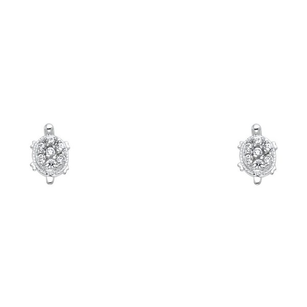 14k White Gold Turtle Stud Earrings with Screw Back - CD122E3VN7B