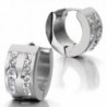 Classic Small Hoop Huggie Hinged Earrings Stainless Steel with Cubic Zirconia - CI128BZVEHZ