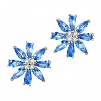 Valentine's Day Jewelry 925 Sterling Silver Blue Cubic Zirconia Flower Cz Stud Earrings for Women Girls - CX186242IAX