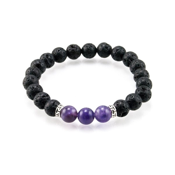 Oil Diffuser Lava Rock Beaded Stretch Bracelet with Purple Amethyst Gemstone Beads - CR186HXK2IL