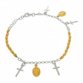 Catholic Virgin Mary Two Tone Gold-Plated Diamond-cut Sterling Silver Bracelet - C2118WAEJMB