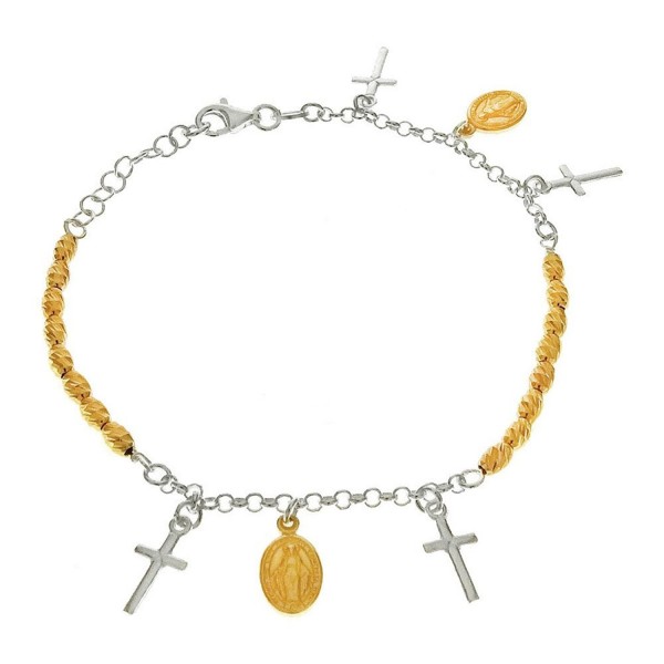 Catholic Virgin Mary Two Tone Gold-Plated Diamond-cut Sterling Silver Bracelet - C2118WAEJMB