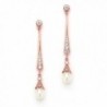 Mariell Slender Rose Gold CZ Vintage Dangle Earrings with Freshwater Pearl Drops - Bridal Wedding Style - C012MZF9K05