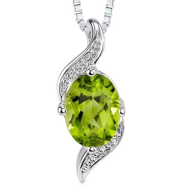 Peridot Pendant Necklace Sterling Silver Oval Shape 1.25 Carat - CY112KJ3O59