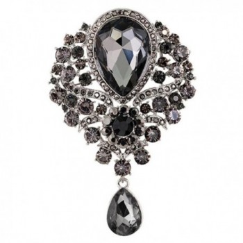 SANWOOD womem's Wedding Bridal Bouquet Clear Crystal Rhinestone Teardrop Dangle Brooch Pin (Grey) - CM17YKK8DKC