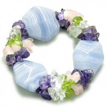 Amulet Large Faceted Blue Lace Agate with Gemstone Chips Bracelet - CH117EV53FH