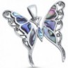 Solid Sterling Silver Abalone Shell Inlay Buttterfly .925 Sterling Silver Statement Pendant - CP126GB3QDB