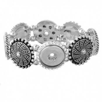 Souarts Antique Silver Color Sun Bracelet with Rhinestone Fit DIY Snap Button 22cm - C71227IRCC3