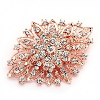 Mariell 14KT Rose Gold Plated Vintage Wedding Crystal Bridal Brooch - Stunning Art Deco Blush Tone Pin - CE17Z4YC39Z