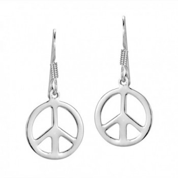 Peace Sign 'No War' Round 13 mm .925 Sterling Silver Dangle Earrings - C511NR94MX9
