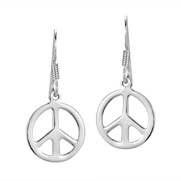 Peace Sign 'No War' Round 13 mm .925 Sterling Silver Dangle Earrings - C511NR94MX9