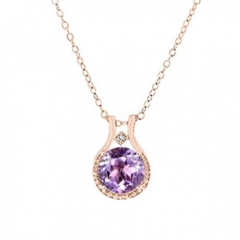 14K Rose Gold over Sterling Silver Diamond and Amethyst Halo Pendant Necklace (3.00 CTW)- 18''- Jewelry for Women - C118053YG9D