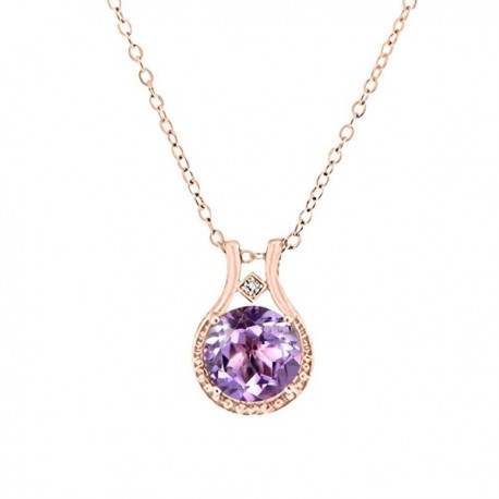 14K Rose Gold over Sterling Silver Diamond and Amethyst Halo Pendant ...