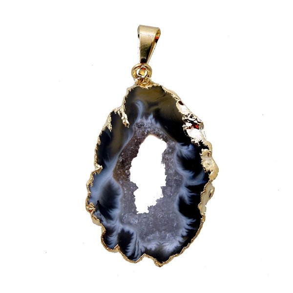 Rock Paradise Beautiful Natural Agate Slice Druzy Pendant with Gold Plated Edge AM8B7-03 - CM11QEAFUG5