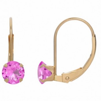 5MM Round Lab Created Pink Sapphire 10K Yellow Gold Leverback Earrings - CI182Z0UKOA
