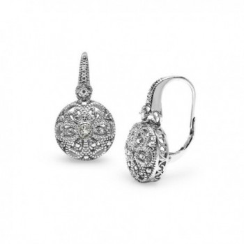 Sterling Silver Round Filigree Diamond Accent Leverback Drop Earrings- IJ-I3 - CB17Z4OSOE3