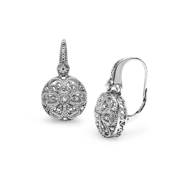 Sterling Silver Round Filigree Diamond Accent Leverback Drop Earrings- IJ-I3 - CB17Z4OSOE3