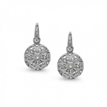 Sterling Filigree Diamond Leverback Earrings