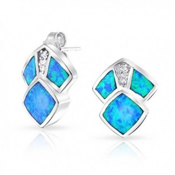 Bling Jewelry Modern Simulated Blue Opal Inlay Stud earrings 925 Sterling Silver 14mm - C711JVPF2OV