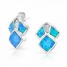 Bling Jewelry Modern Simulated Blue Opal Inlay Stud earrings 925 Sterling Silver 14mm - C711JVPF2OV