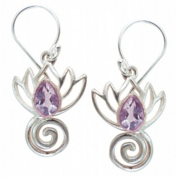 Lotus Swirl Earrings Healing Stone Sterling Silver (Amethyst) - CU120KF4MEB