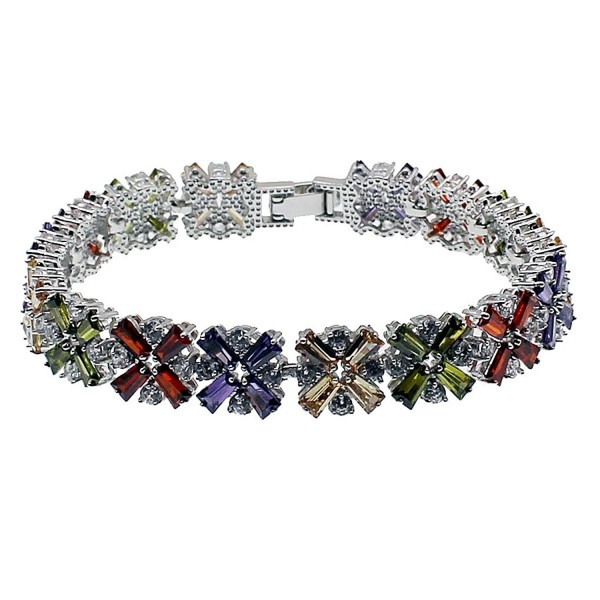 HERMOSA Fashion Bracelet Garnet Emerald Amethyst Morganite Peridot Topaz Plated Silver Bracelets 7" - C312N4XZ1WO