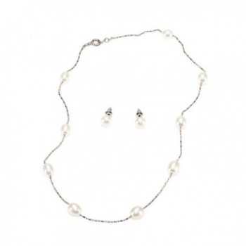 Genuine delicate silvertone necklace earring - PEARL SILVERTONE SET - CQ11YBIGM51