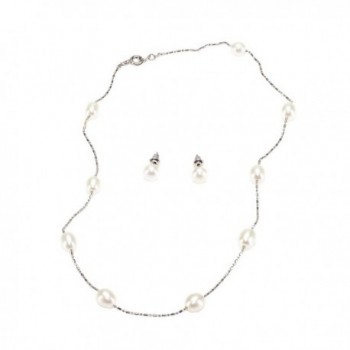 Genuine delicate silvertone necklace earring - PEARL SILVERTONE SET - CQ11YBIGM51