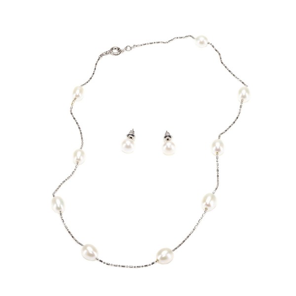 Genuine delicate silvertone necklace earring - PEARL SILVERTONE SET - CQ11YBIGM51