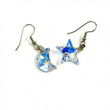 Moon and Star Austrian Crystal Element Aurore Boreale Earrings - CG113TIJQ43