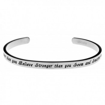 You Are Braver Than You Believe- Stronger Than You Seem Premium Stainless Steel Cuff Bangle Bracelet - CE127A9QSEL